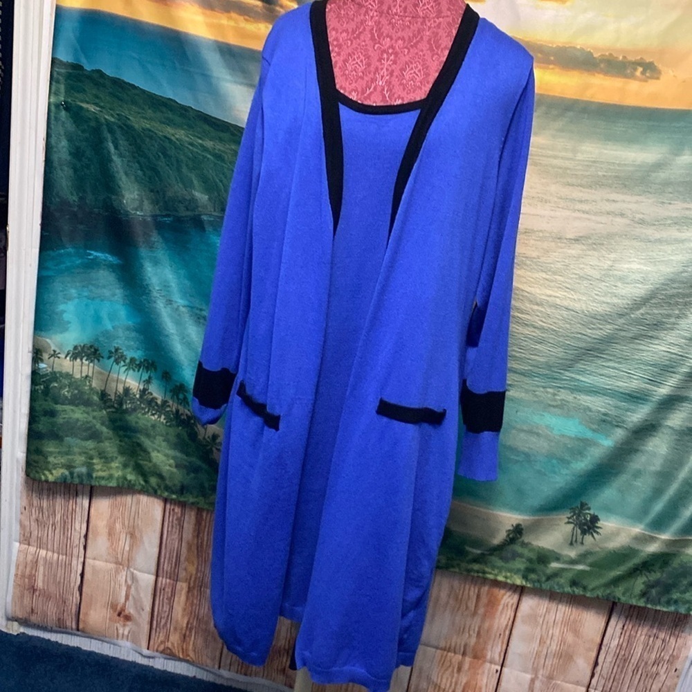 Allison Brittany Plus 1X Royal Blue & Black Sweater Dress with Mock Jacket